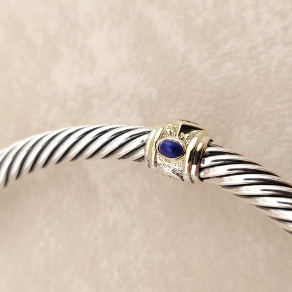 David Yurman Cable Bracelet in Sterling Silver  & 14K Gold w Blue Topaz & Lazuli - Picture 5 of 8
